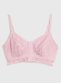 A-GG Pink Floral Lace Post Surgery Front Fastening Bra 40F