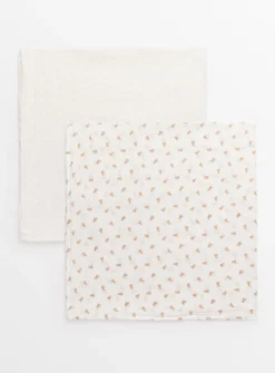 Bear & Polka Dot Print Large Muslin Squares 2 Pack One Size