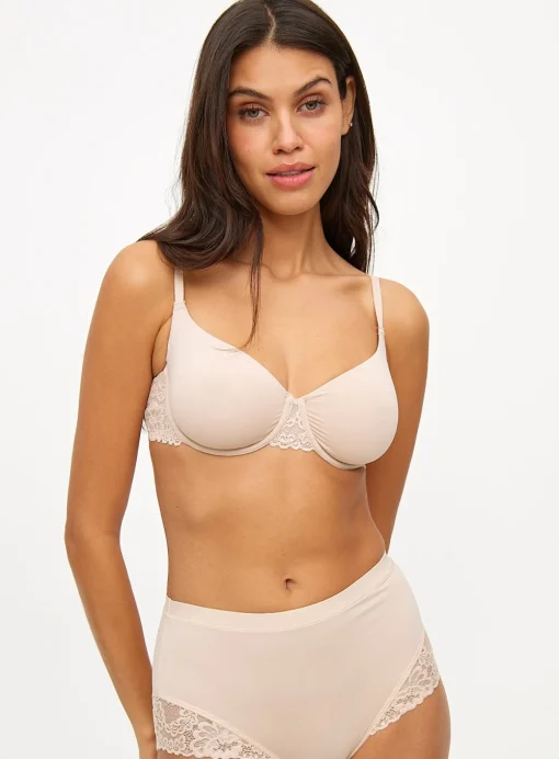 Beige Dual Moulded Lace Underwired Bra 42C