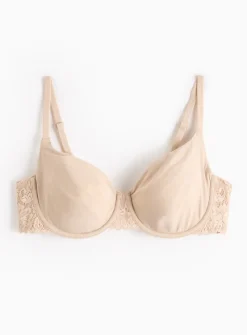 Beige Dual Moulded Lace Underwired Bra 42C