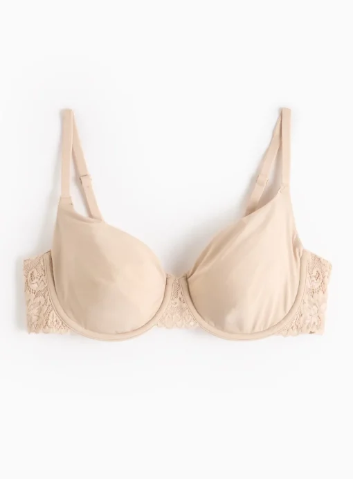 Beige Dual Moulded Lace Underwired Bra 42C