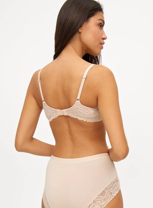 Beige Dual Moulded Lace Underwired Bra 42C