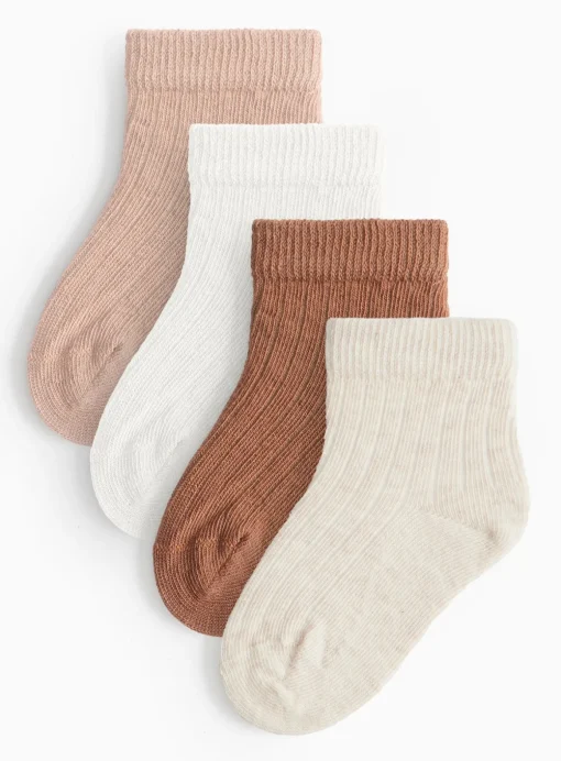 Beige Ribbed Socks 4 Pack 6-12 months