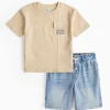 Beige T-Shirt & Loopback Denim Shorts Set 4-5 years