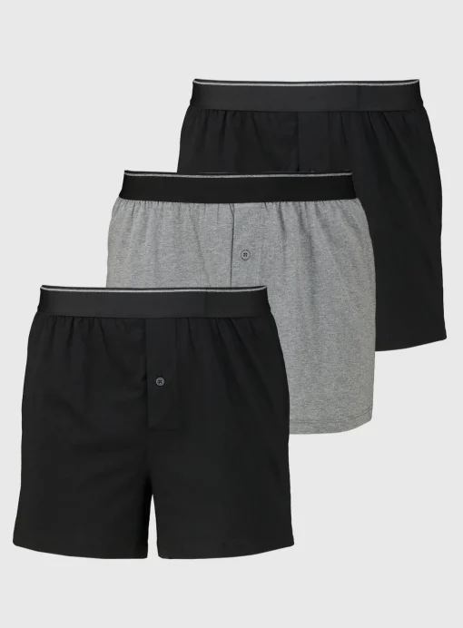 Black & Grey Jersey Boxers 3 Pack M