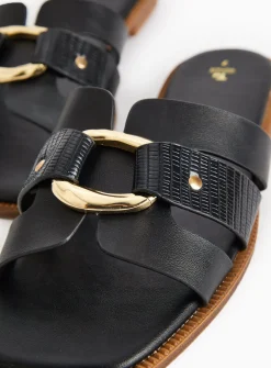Black Buckle Mule Sandals 5