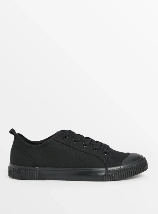 Black Canvas Lace Up Trainers 5