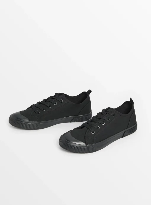 Black Canvas Lace Up Trainers 5