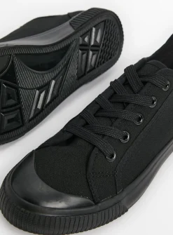 Black Canvas Lace Up Trainers 5