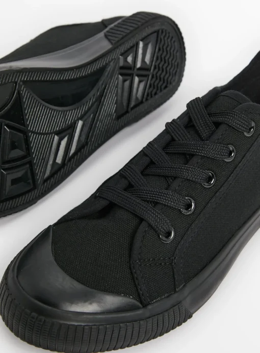 Black Canvas Lace Up Trainers 5