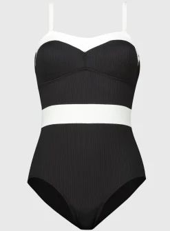 Black Colour Block Medium Control Swimsuit - 16
