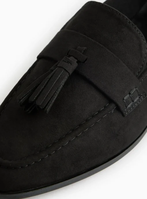 Black Faux Suede Tassel Loafers 7