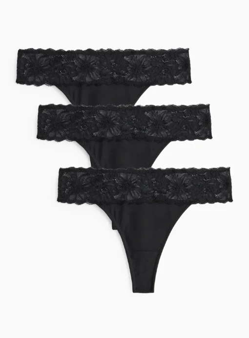 Black Flower Lace Thong 3 Pack 18
