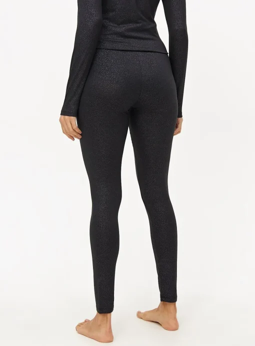 Black Glitter Medium-Warmth Thermal Leggings S