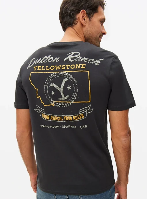 Black Graphic Yellowstone Print T-Shirt M