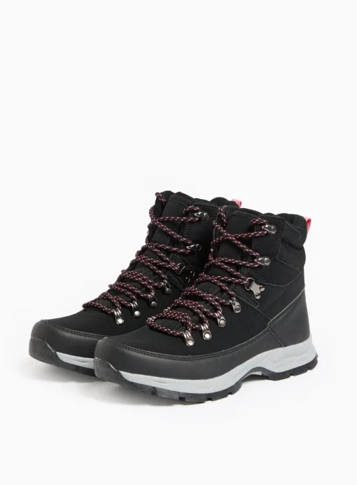 Black Lace-Up Pink Detail Hiker Boots 6