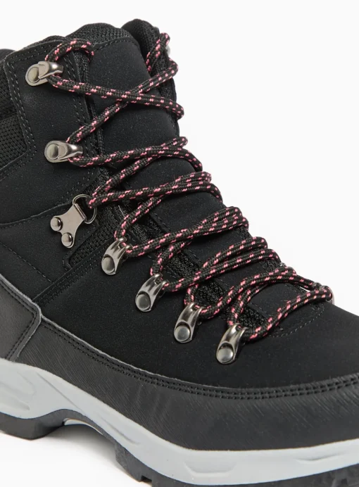 Black Lace-Up Pink Detail Hiker Boots 6