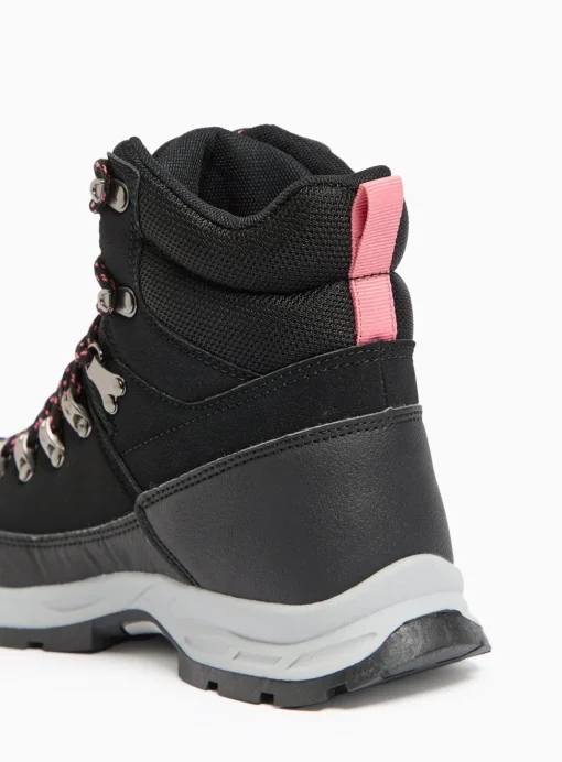 Black Lace-Up Pink Detail Hiker Boots 6