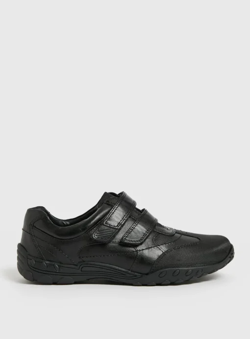Black Leather Double Strap Wide Fit Shoes 9 Infant