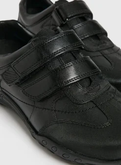Black Leather Double Strap Wide Fit Shoes 9 Infant