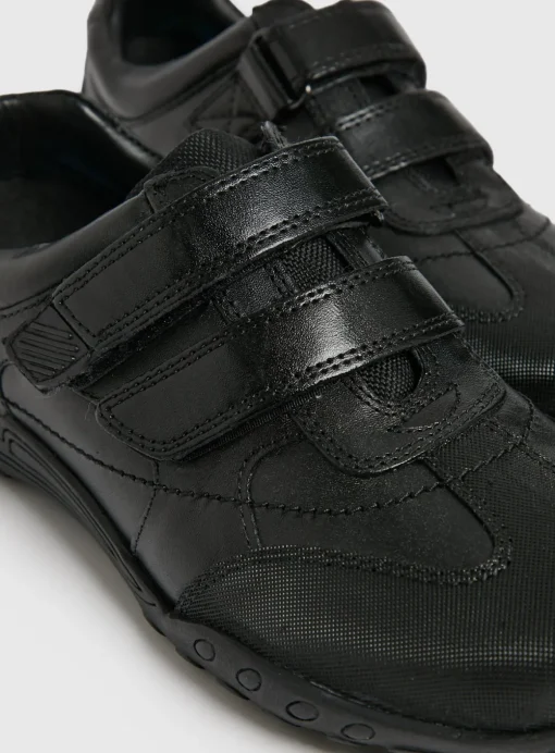 Black Leather Double Strap Wide Fit Shoes 9 Infant