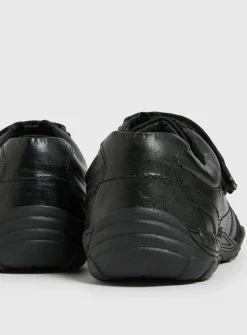 Black Leather Double Strap Wide Fit Shoes 9 Infant
