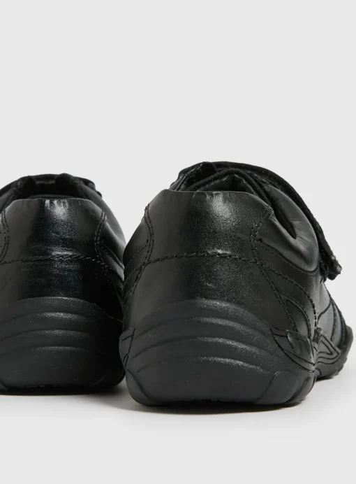 Black Leather Double Strap Wide Fit Shoes 9 Infant