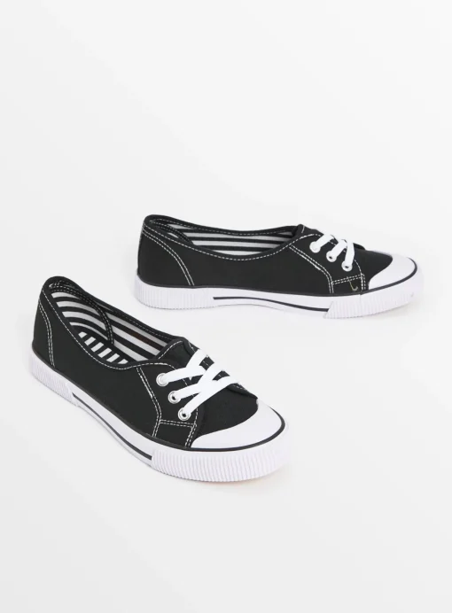 Black Low Lace Canvas Trainers 4