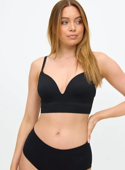 Black Ribbed Non-Wired Seamless Bra XL