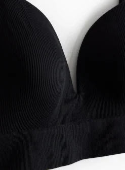 Black Ribbed Non-Wired Seamless Bra XL
