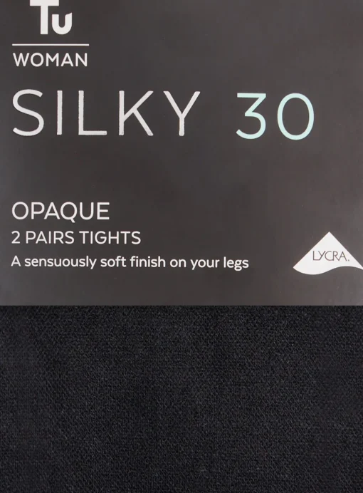 Black Silky 30 Denier Opaque Tights 2 Pack M