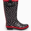 Black Spot Print Long Length Rubber Wellies 6