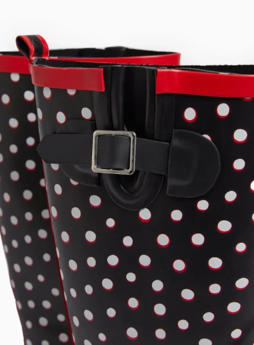 Black Spot Print Long Length Rubber Wellies 6