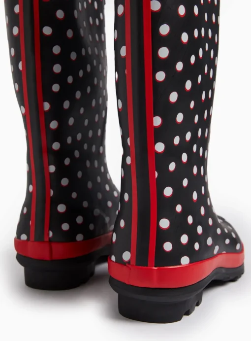 Black Spot Print Long Length Rubber Wellies 6