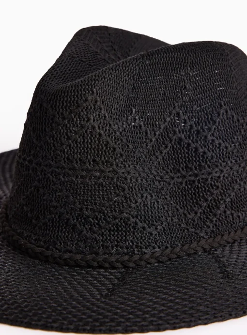 Black Woven Stitch Western Hat One Size