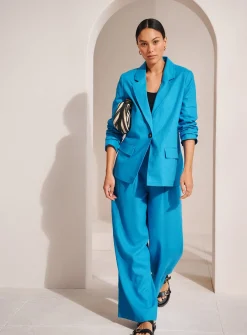 Blue Linen Ultra Wide Trousers 18R