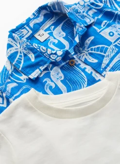 Blue Printed T-Shirt & Shirt Set 1-2 years