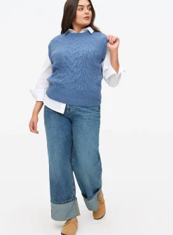 Blue Relaxed Cable Knit Vest S