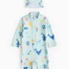 Blue Sea Print Sunsafe Swimsuit & Keppi Hat Set 12-18 months