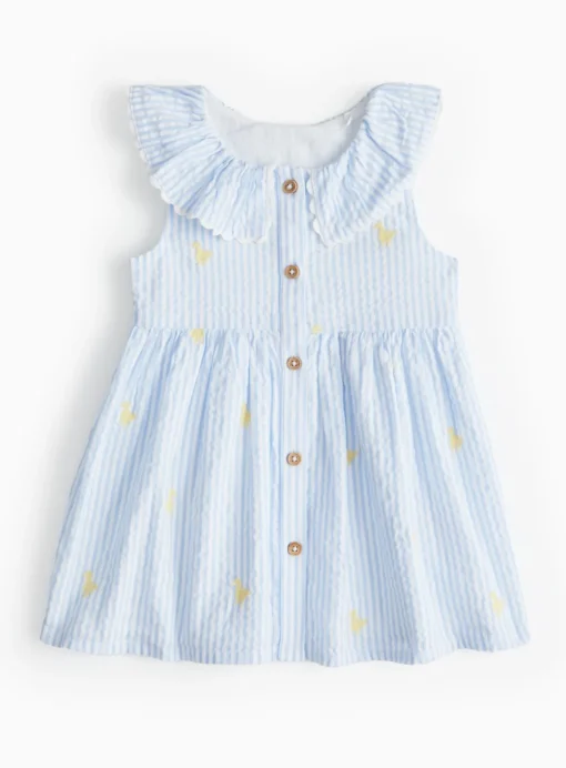 Blue Stripe Easter Duck Embroidered Dress 3-6 months