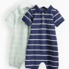 Blue Stripe Polo Romper 2 Pack 3-6 months