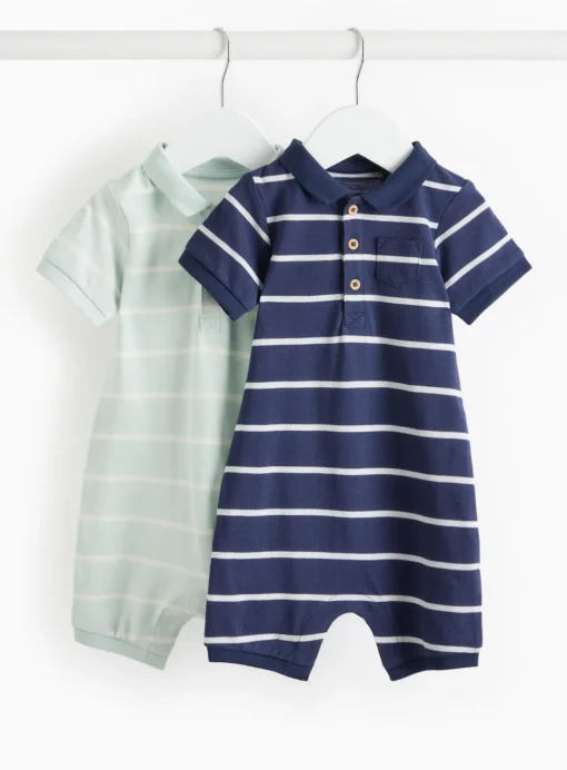 Blue Stripe Polo Romper 2 Pack 3-6 months