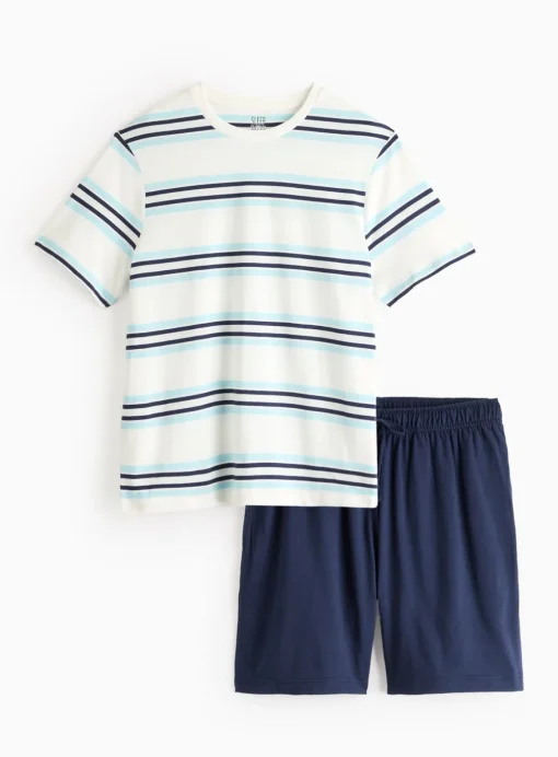 Blue Stripe Short Sleeve Jersey Pyjamas XL