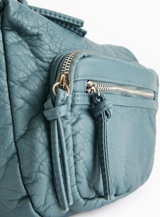 Blue Washed Faux Leather Crossbody Bag One Size