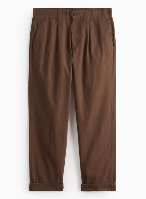 Brown Pleat Front Straight Leg Trousers 34R