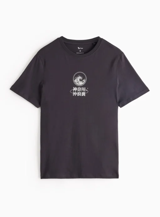 Charcoal Kanagawa Wave Graphic T-Shirt M