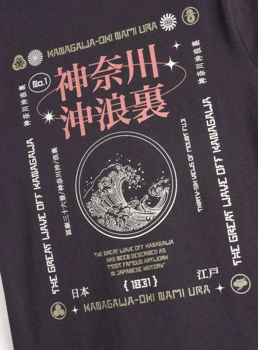 Charcoal Kanagawa Wave Graphic T-Shirt M