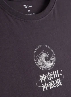 Charcoal Kanagawa Wave Graphic T-Shirt M