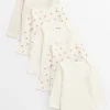 Cream Bear Print Long Sleeve Bodysuits 5 Pack Tiny Baby