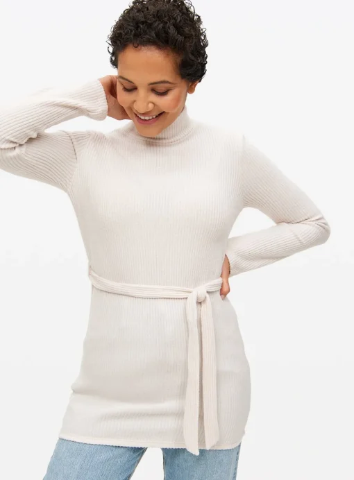 Cream Belted High Neck Tunic Top S
